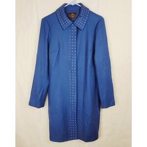 Tocca blue virgin wool silver metallic long line peacoat size 12 Preppy Luxe